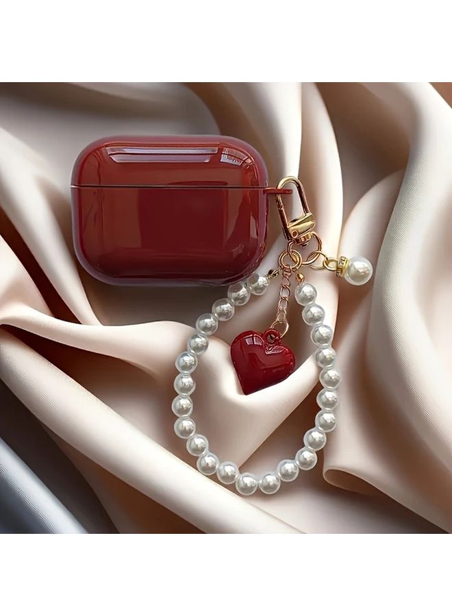 Crimson AirPods 4 Case With Pearl Heart Charm And Keychain Stylish Gift - Image 5