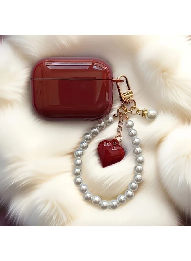 Crimson AirPods 4 Case With Pearl Heart Charm And Keychain Stylish Gift - Image 4