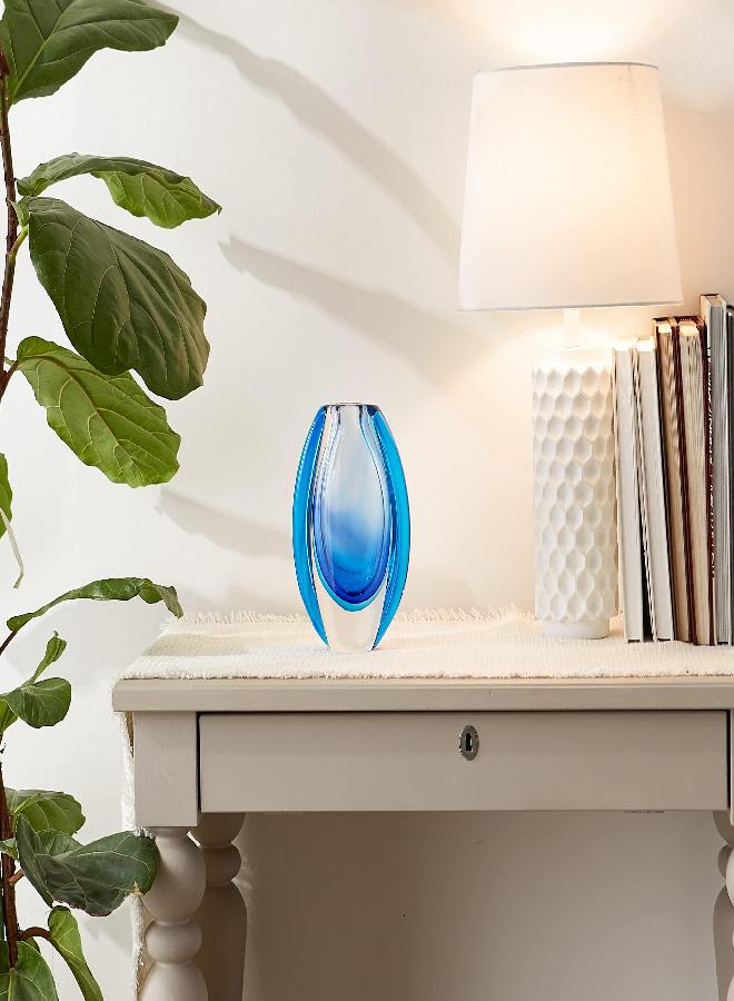 Accent Plus Accent Plus Glass Vase Coffee Table Decor Flower Vase Shelf Decor Kitchen Decor Vase Home Office Living Room Dining Room Shelf Decor Accents Wedding Centerpieces, Blue 5.5 X 2.5 X 8.5 inches 