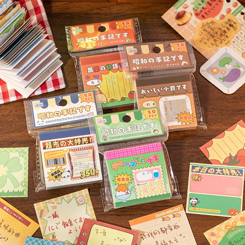 Showa Handwritten Vintage Tea Time Sticky Notes 50 Sheets Memo Pads - Image 1