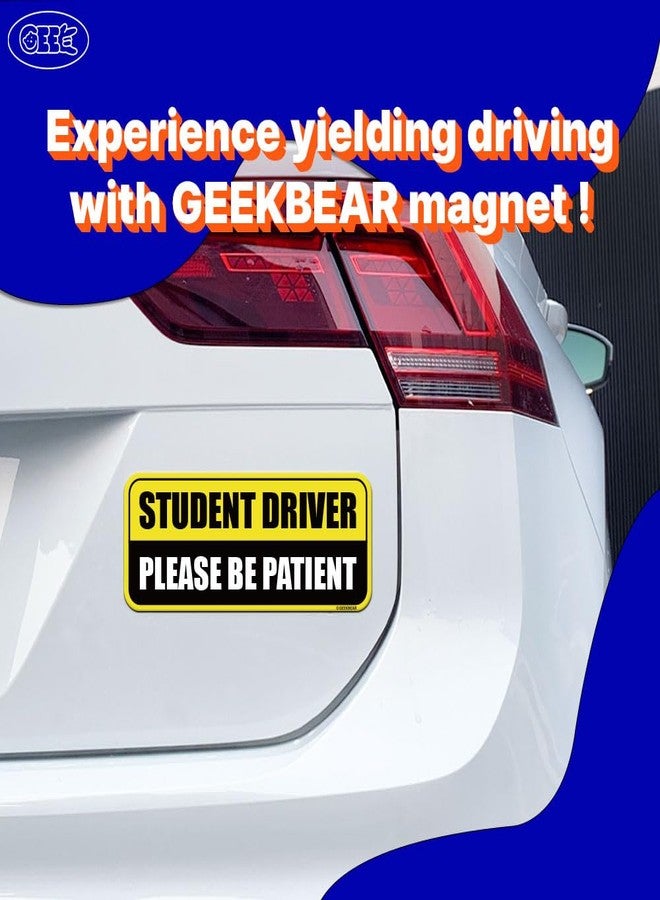 GEEKBEAR Student Driver Car Magnet (Yellow/Black) - New Driver Magnet for Car - Please Be Patient Rookie Novice Driver Bumper Magnet - Reflective Student Safety Warning Sticker Sign (1 Pack) - Image 2