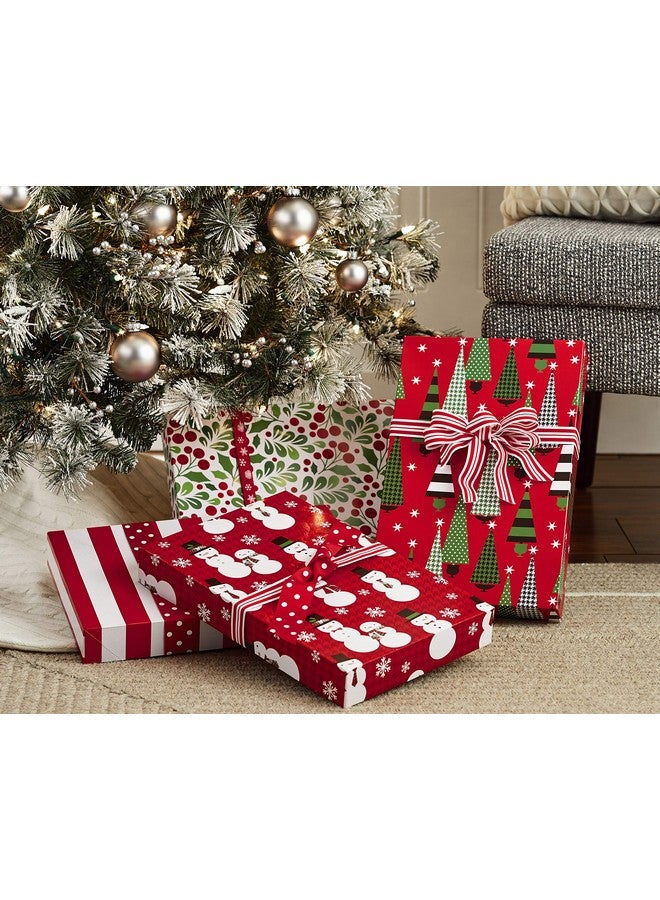 هولمارك صناديق هدايا عيد الميلاد متوسطة الحجم من هولمارك مع أغطية (12 صندوقًا للقمصان، 4 تصاميم: أشجار، خطوط، رجال ثلج، هولي) لعيد الميلاد، حفلات الأعياد، هدايا المضيفات - Image 1