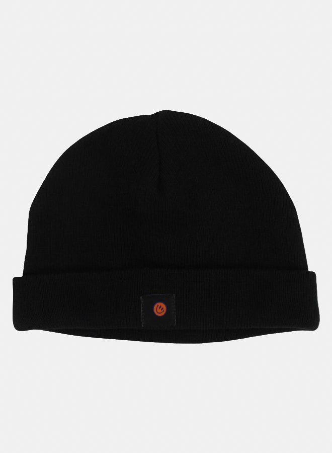 playmore Unisex Wool Ice Cap - Black with Smiley Face Appliqued - Image 1