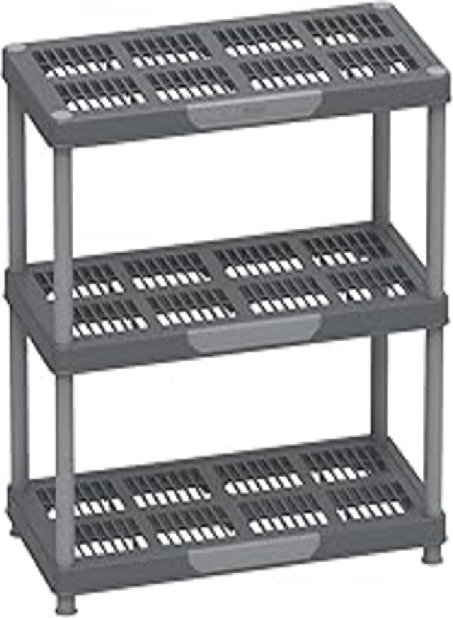 Cosmoplast IFOFSH001CG Plastic Heavy-Duty Shelving Rack 3 Tiers Storage Unit - Dark Grey
