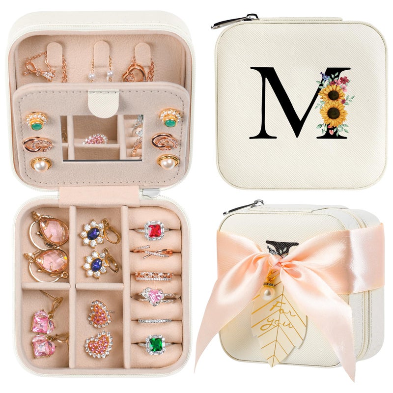 AYGXU Mothers Day Gifts for mom,birthday gifts for women,Jewelry Organizer Box,gifts for mom,Travel Gifts for Mom,Small Travel Jewelry Case,Initial M white - Image 1