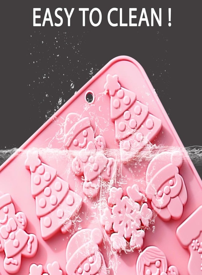 Fchil Christmas Silicone Baking Mold, Pink Holiday Shapes with Snowflakes and Trees Design, 2 Pack - Image 3