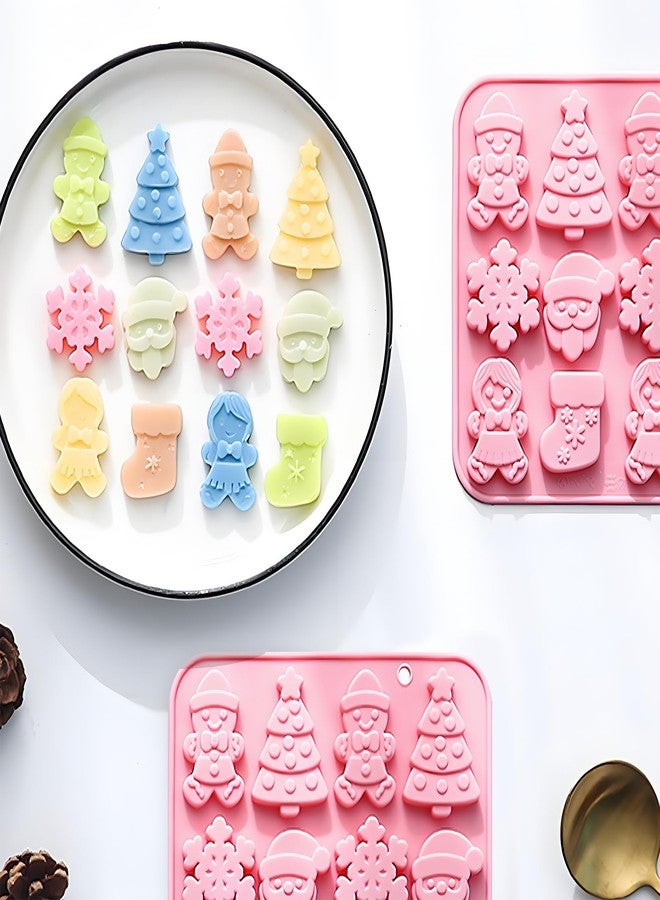 Fchil Christmas Silicone Baking Mold, Pink Holiday Shapes with Snowflakes and Trees Design, 2 Pack - Image 5