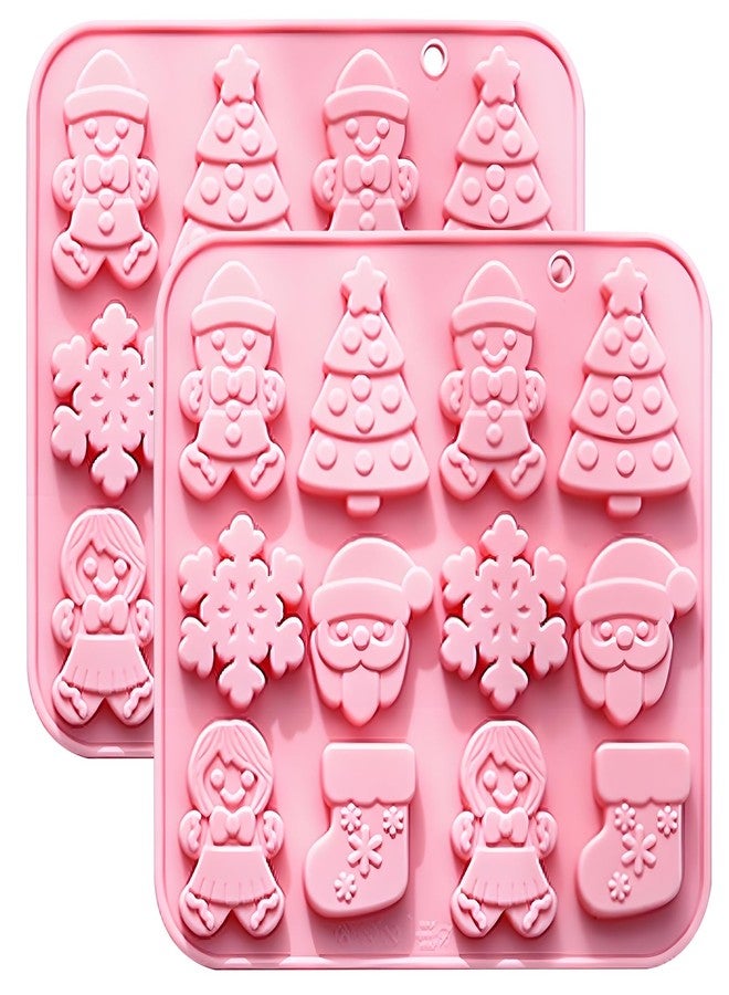 Fchil Christmas Silicone Baking Mold, Pink Holiday Shapes with Snowflakes and Trees Design, 2 Pack - Image 1