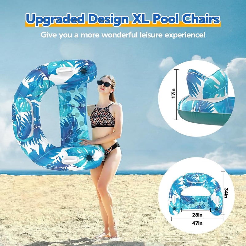 KEUCL Pool Floats, 3 Pack Inflatable Pool Float Chairs with Cupholders & Handles, Pool Floats Adult & Kids Perfect for Pool Lake & Rivers, Pool Toys Party, Relaxing Inflatable Chair for Swimming Pool - Image 4