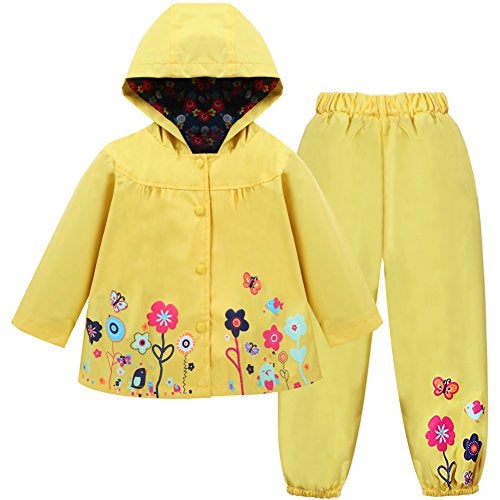 LZH Girl Baby Kid Waterproof Hooded Coat Jacket Outwear Suit Raincoat Hoodies with Pants Yellow 6(For Age 5-6Y) - Image 1