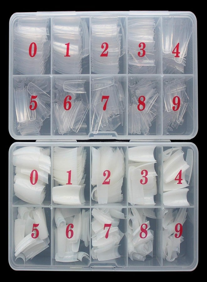 RECTYO GALLERY Acrylic False Nail Tips, 200PCS Fake Nail Shape Artificial False Nails Tips 10 Sizes with Case for Nail Art Salons (Clear+Natural) - Image 1