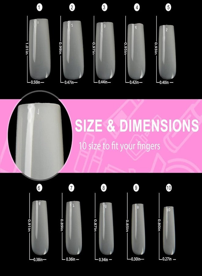 RECTYO GALLERY Acrylic False Nail Tips, 200PCS Fake Nail Shape Artificial False Nails Tips 10 Sizes with Case for Nail Art Salons (Clear+Natural) - Image 2