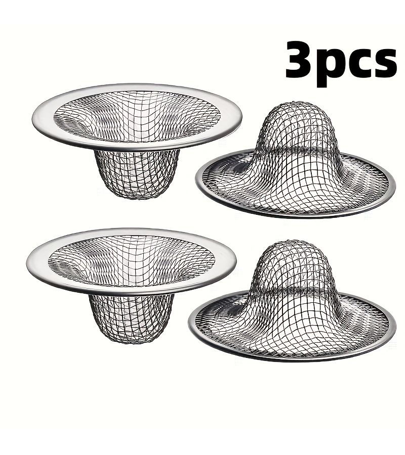 3pcs Stainless Steel Bathroom Sink Strainer Drain Filter Anti Clog Hair Catcher - Image 2