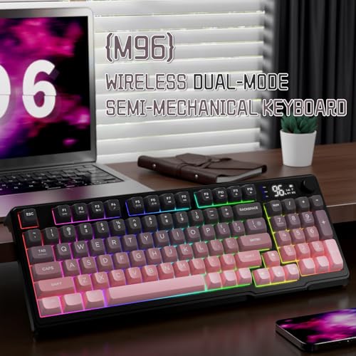 LexonElec M96 Wireless Keyboard, Low Profile Quiet Typing Membrane Gaming Keyboard with Smart Display & Knob, RGB Backlit, USB C Rechargeable, 94 Keys PBT Keycap for Windows PC, Mac, Linux-BlackBerry - Image 2