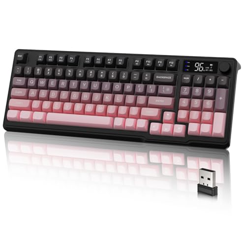 LexonElec M96 Wireless Keyboard, Low Profile Quiet Typing Membrane Gaming Keyboard with Smart Display & Knob, RGB Backlit, USB C Rechargeable, 94 Keys PBT Keycap for Windows PC, Mac, Linux-BlackBerry - Image 1