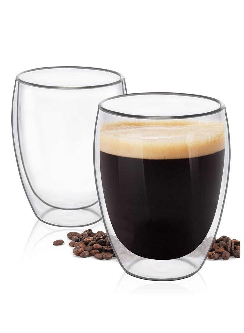 ECVV Coffee Mugs, 2 Pack Double Walled Glass Coffee Mugs, 350ml Glass Espresso Mug Cups, Clear Glass Coffee Cups Cappuccino Cups, Coffee Mug Clear - Image 1