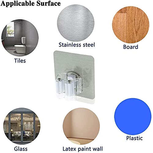 AMULAKH AMULAKH 1Pcs Self Adhesive Strong Mop and Broom Holder Multifunction Wall Mounted Magic Sticker Single Dual Hook Brush Hanger for Home Kitchen Wardrobe Bathroom Storage Rack - Image 3