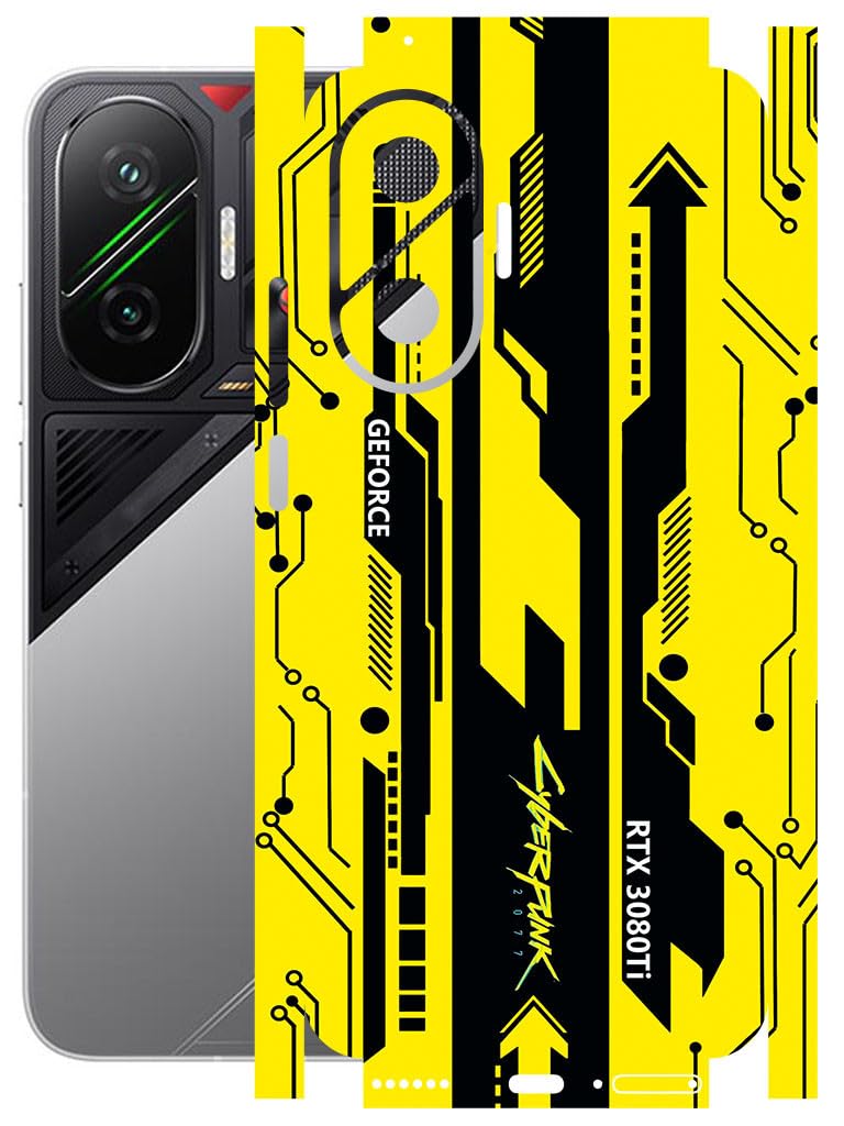 AtOdds Mobile Skin Sticker Wrap | Compatible for Poco F7 (5G) | Scratchproof Matte Finish | Full Coverage for All Sides & Camera Protection (Yellow Cyberpunk) - Image 1