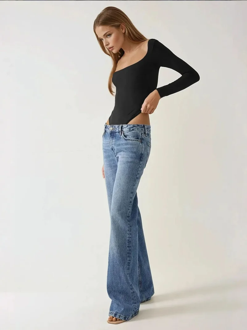 HICCUP Slim Fit U Collar Long Sleeve Bodysuit