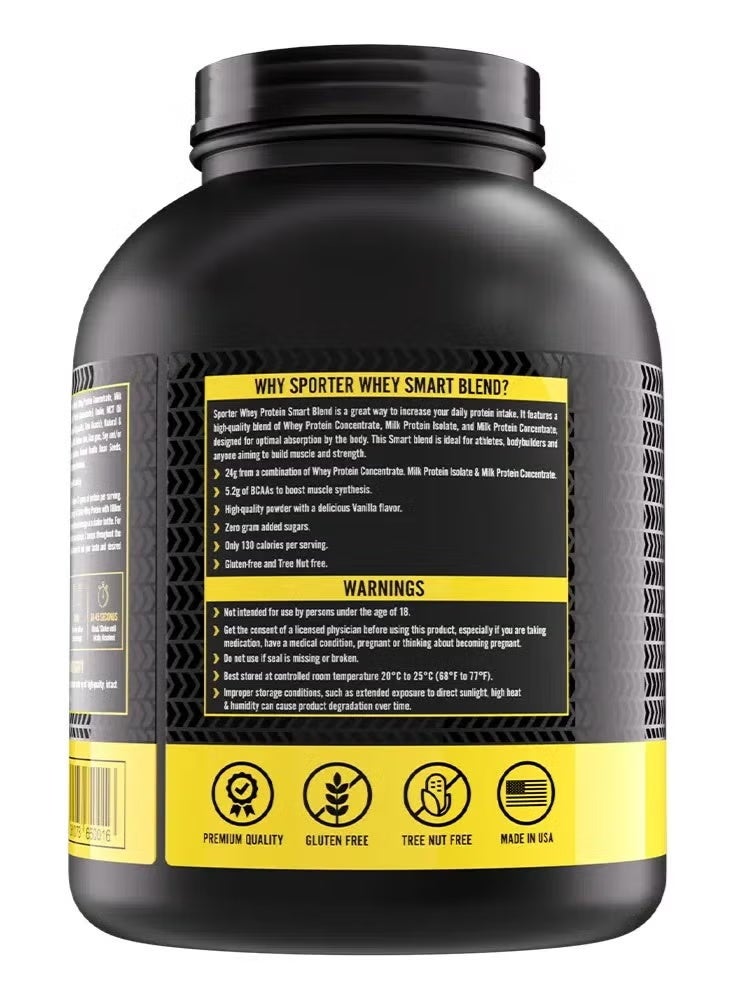 SPORTER Whey Smart Blend Protein Powder, Vanilla Flavor, 4LB – 24g Protein & 5.2g BCAAs per Serving for Recovery & Lean Muscle Support - Image 3