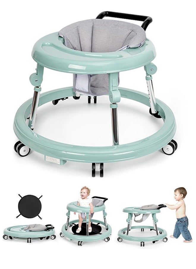 XiuWoo Baby Walker Foldable with 9 Adjustable Heights, Baby Walkers and Activity Center for Boys Girls Babies 6-12 Months, Baby Walker, with Wheels Portable Anti-Rollover, green  - Image 1