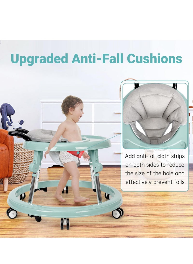 XiuWoo Baby Walker Foldable with 9 Adjustable Heights, Baby Walkers and Activity Center for Boys Girls Babies 6-12 Months, Baby Walker, with Wheels Portable Anti-Rollover, green  - Image 2