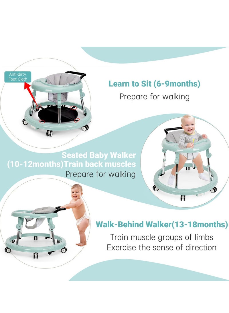 XiuWoo Baby Walker Foldable with 9 Adjustable Heights, Baby Walkers and Activity Center for Boys Girls Babies 6-12 Months, Baby Walker, with Wheels Portable Anti-Rollover, green  - Image 3