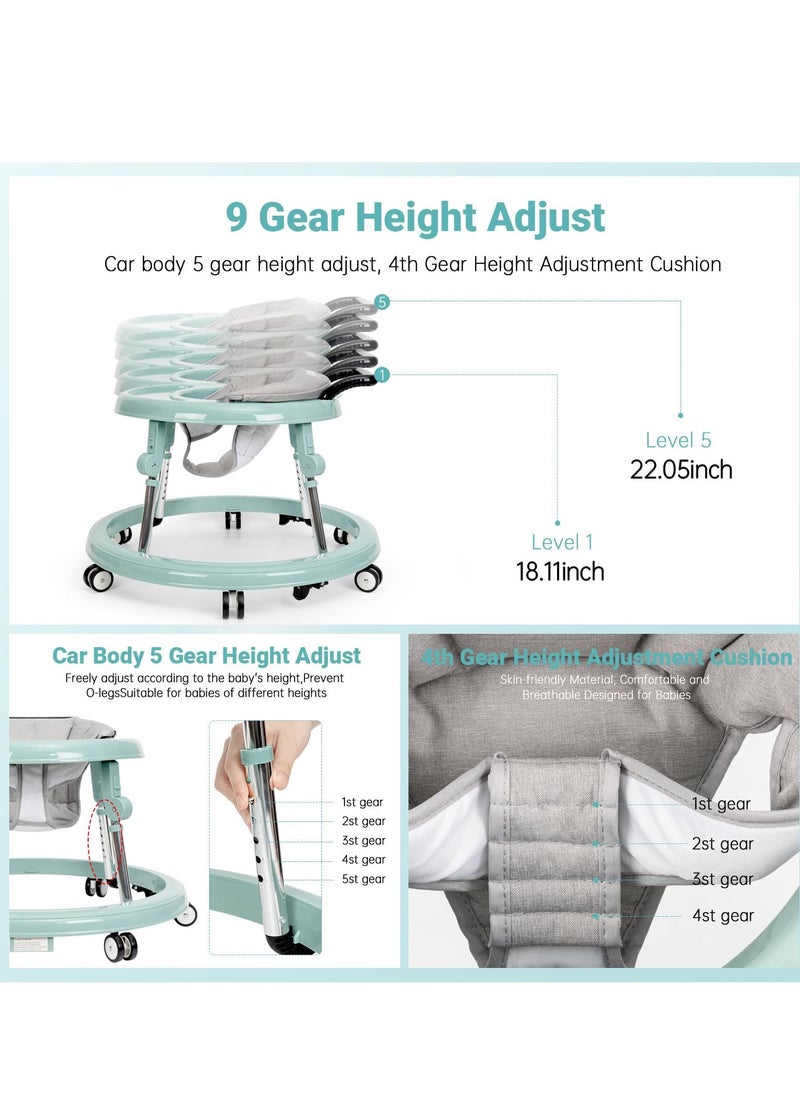 XiuWoo Baby Walker Foldable with 9 Adjustable Heights, Baby Walkers and Activity Center for Boys Girls Babies 6-12 Months, Baby Walker, with Wheels Portable Anti-Rollover, green  - Image 4