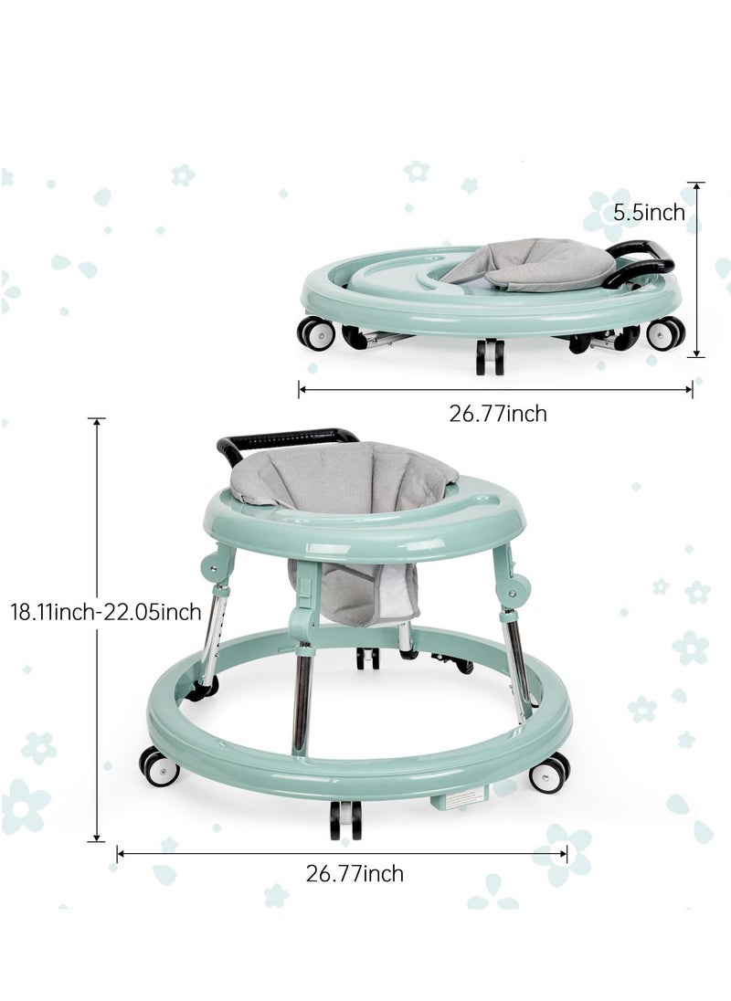 XiuWoo Baby Walker Foldable with 9 Adjustable Heights, Baby Walkers and Activity Center for Boys Girls Babies 6-12 Months, Baby Walker, with Wheels Portable Anti-Rollover, green  - Image 5