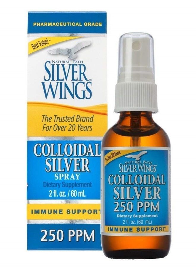 Natural Path Silver Wings فضة غروية 250 جزء في المليون (1250 ميكروغرام) رذاذ 2 أونصة سائلة - مكمل دعم المناعة المعزز - Image 1