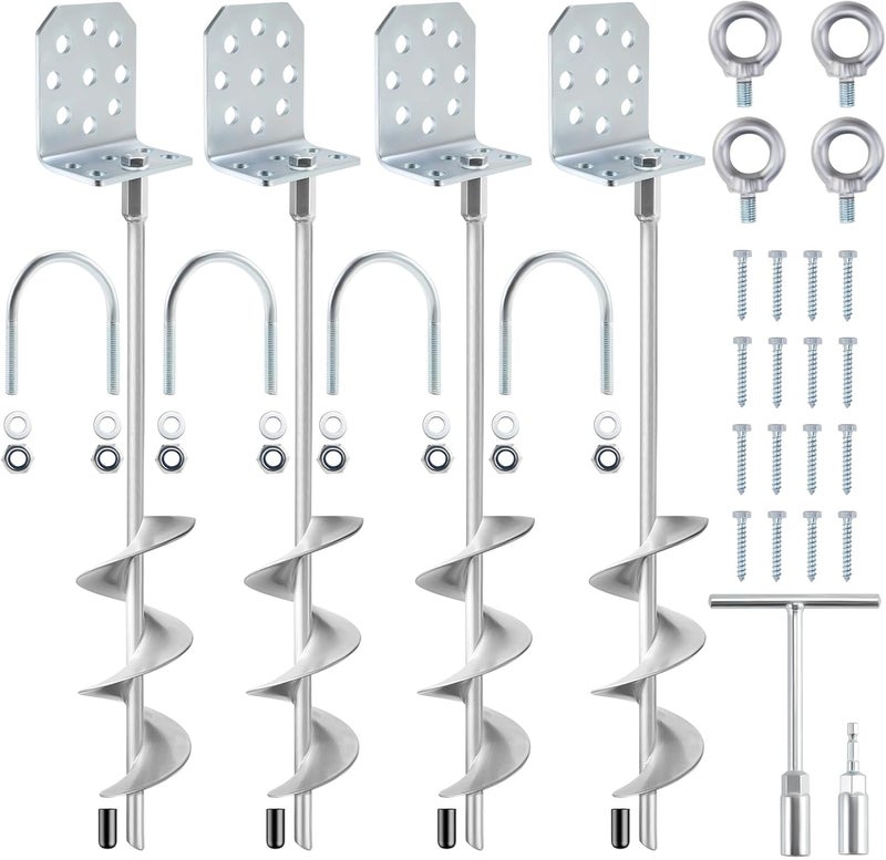 Ciyivak 20" Heavy Duty Ground Anchors - 4 Pack with L-Brackets & Drill Adapter - Image 1