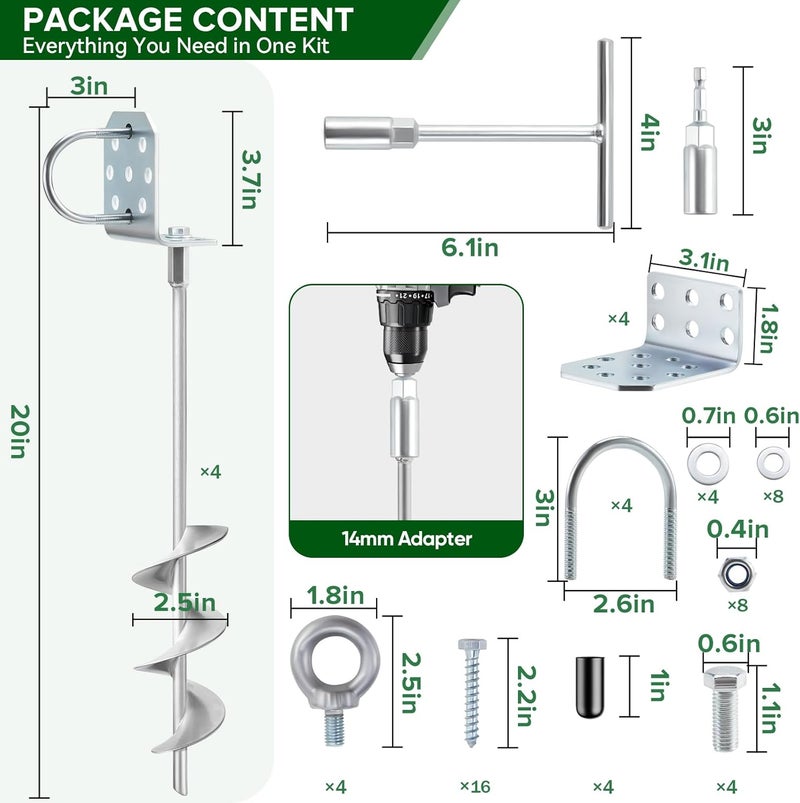 Ciyivak 20" Heavy Duty Ground Anchors - 4 Pack with L-Brackets & Drill Adapter - Image 2