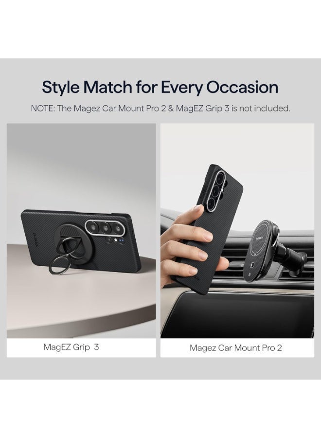 بيتاكا حافظة MagSafe لهاتف Samsung Galaxy S26 Ultra فائقة النحافة، حافة مرتفعة للكاميرا، ملمس منسوج، حماية من السقوط والتلف، غطاء خلفي متين - أسود/رمادي منسوج - Image 5