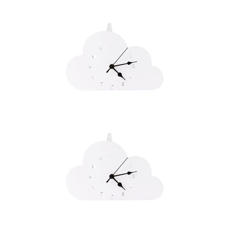 2 pcs Nordic-style Clock Cloud-shaped Clock for Bedroom Desktop Clock for Home Clock (White) - Image 1