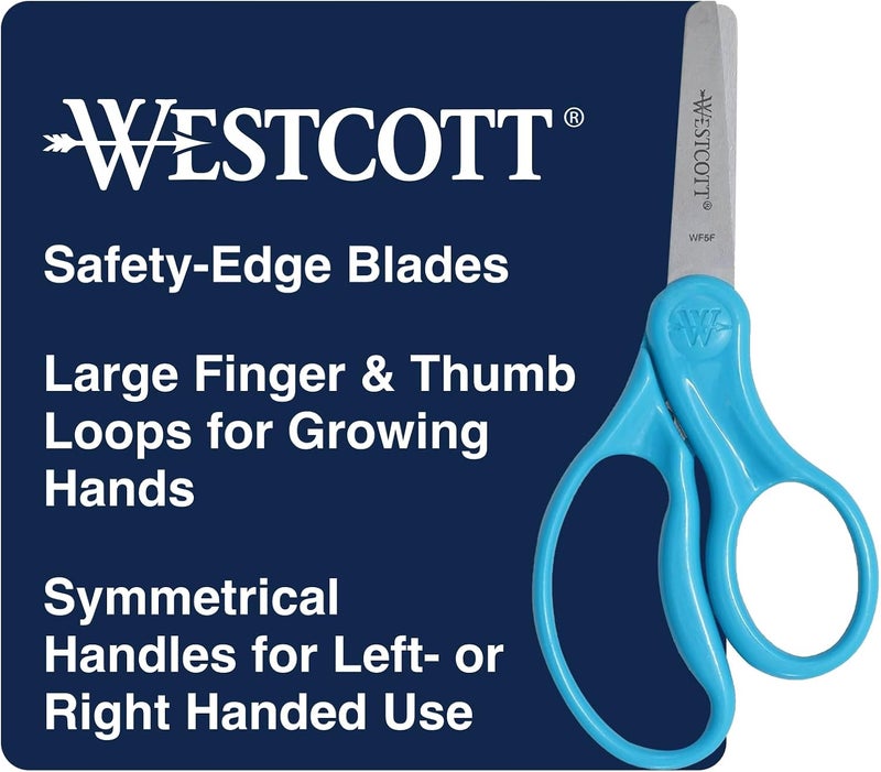 Westcott 15968 Right-Handed Kids' Scissors, 5-Inch Blunt Tip, Neon Blue - Image 1