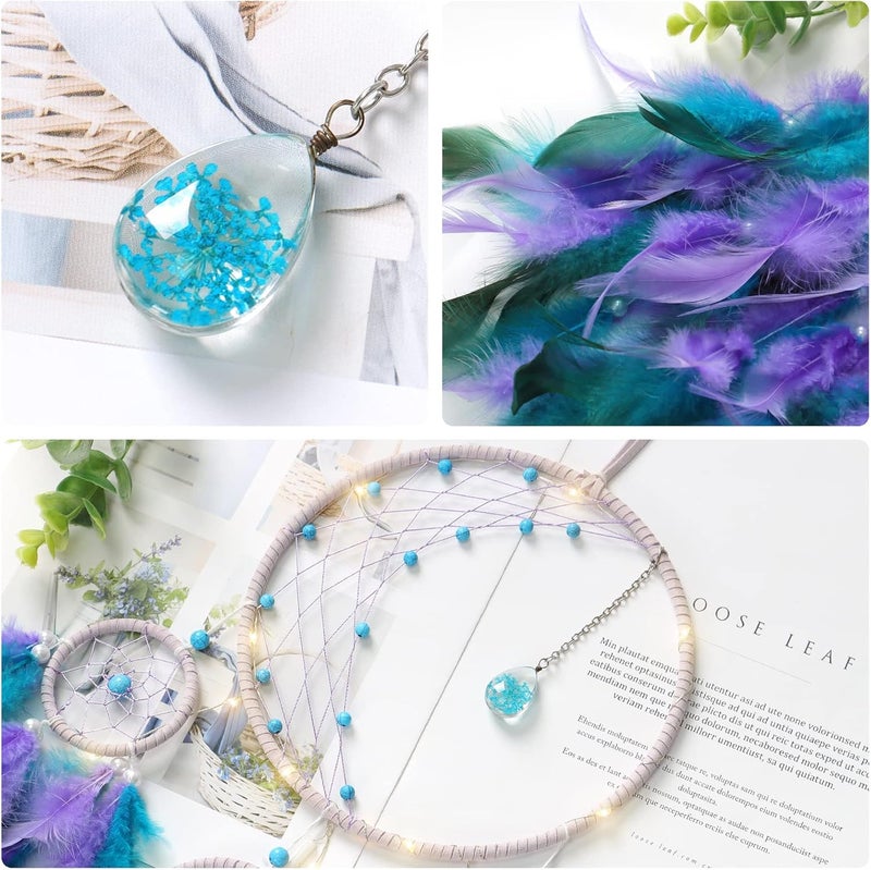 KHOYIME LED Light Up Dream Catcher Half Circle Moon Decor with Lights Handmade Feather Dreamcatchers for Bedroom Bohemian Home Decor Wedding Ornament Craft Gift (Purple&Blue) - Image 5