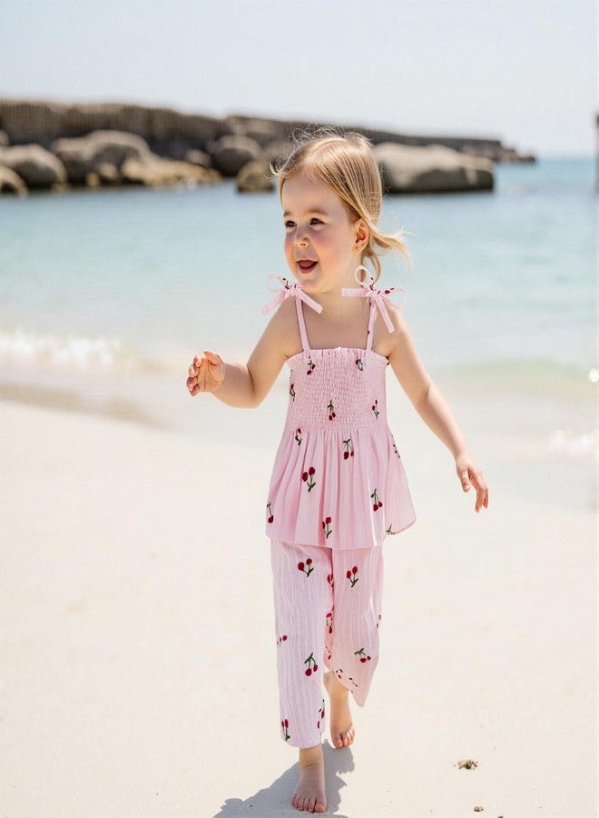 Mubineo Toddler Baby Girl Summer Fall Clothes Cute Sleeveless Tops Pant Outfits Set Infant Strap Boho Princess Outfit (Pink, 2-3T) - Image 2
