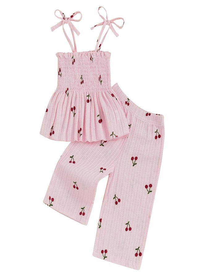 Mubineo Toddler Baby Girl Summer Fall Clothes Cute Sleeveless Tops Pant Outfits Set Infant Strap Boho Princess Outfit (Pink, 2-3T) - Image 1