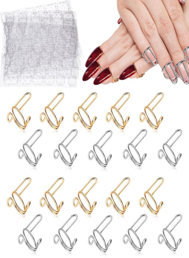 EBANKU 20PCS Adjustable Nail Rings Set - Detachable Reusable Women Gift With 96PCS Adhesive Tabs for Acrylic Art Decoration - Gold and Silver - Image 1