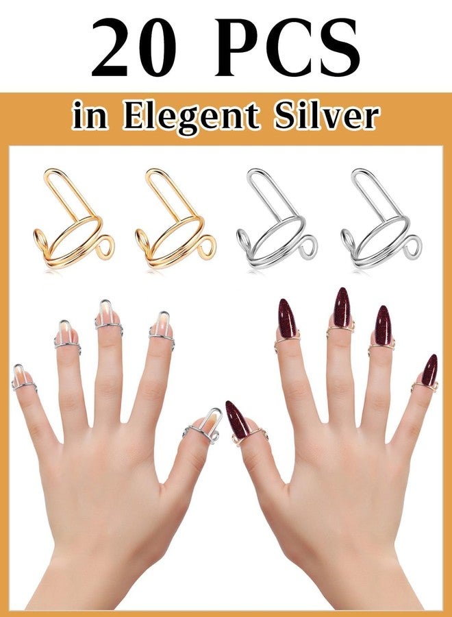EBANKU 20PCS Adjustable Nail Rings Set - Detachable Reusable Women Gift With 96PCS Adhesive Tabs for Acrylic Art Decoration - Gold and Silver - Image 5