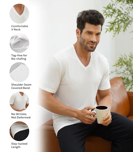 DAVID ARCHY Men's Undershirts Micro Modal Ultra Soft T-Shirts Stretch Moisture-Wicking V-Neck Tees for Men, 3-Pack (S, White) - Image 5