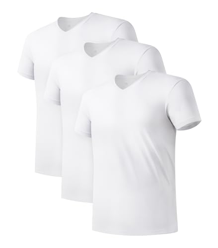 DAVID ARCHY Men's Undershirts Micro Modal Ultra Soft T-Shirts Stretch Moisture-Wicking V-Neck Tees for Men, 3-Pack (S, White) - Image 1