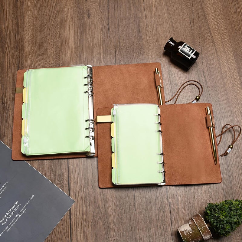 WONDERPOOL A5 Leather Diary Lined Paper Notebook & Pen - Refillable 6 Ring Binder Writing Spiral Journal for Office Travel Work and Plan Agenda(a-Wine red, A5) - Image 3