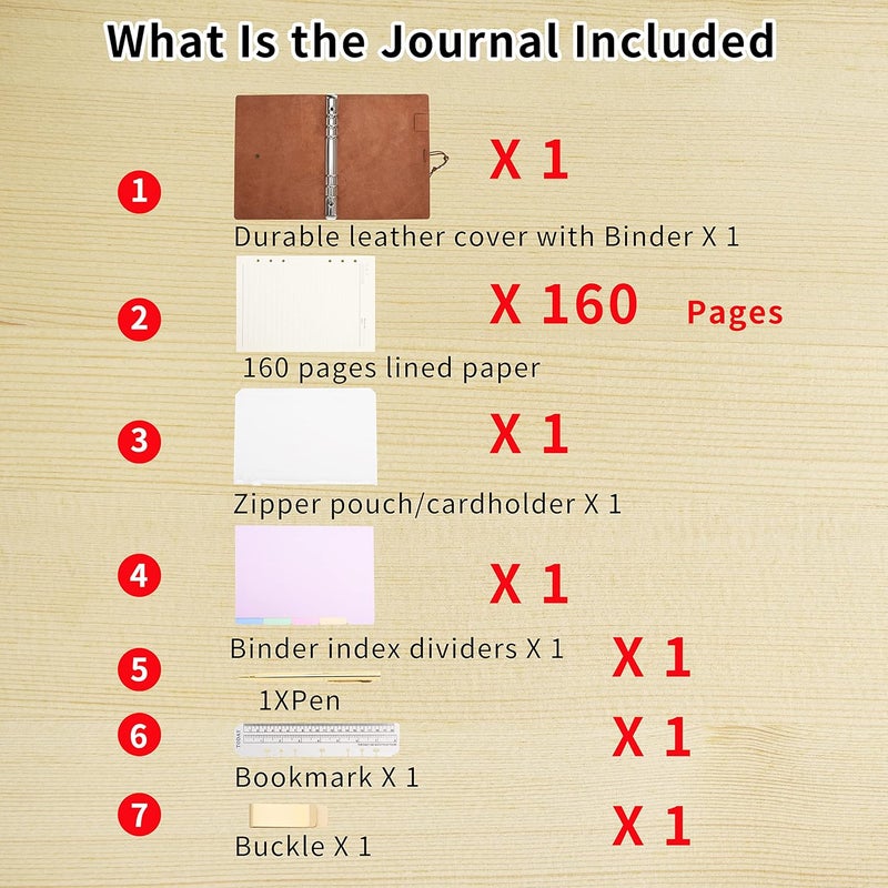 WONDERPOOL A5 Leather Diary Lined Paper Notebook & Pen - Refillable 6 Ring Binder Writing Spiral Journal for Office Travel Work and Plan Agenda(a-Wine red, A5) - Image 4