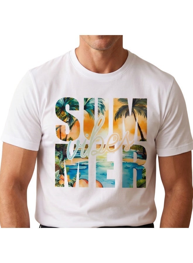 بافون تيشيرت PAVONE قطن 100% رجالي - تيشيرت صيفي مطبوع "Summer Vibes" بلمسة عصرية، أبيض كاجوال - Image 3