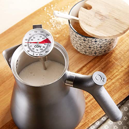 CDN ProAccurate® Instant Read Beverage Frothing Thermometer with Clip for Precise Temperature Measurement, 7" Stainless Steel Stem, Yellow Case (IRTL220) - Image 3