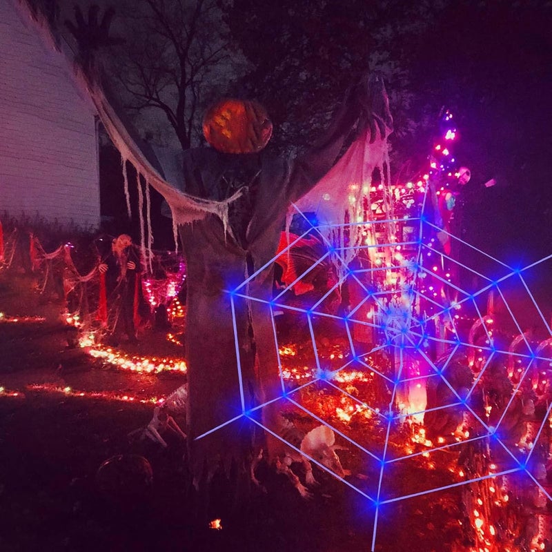 كلاراكو أضواء شبكة العنكبوت في الهالوين، ديكورات شبكة العنكبوت المضيئة في الهالوين، أضواء شبكة العنكبوت المقاومة للماء LED بطول 12 قدمًا، للمنزل والنوافذ والفناء والحديقة الداخلية والخارجية (أرجواني) - Image 4