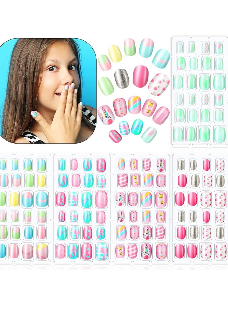 SOLARAE Kids Press on Nails Children, 120 Pieces Fake Artificial Tips Girls Full Cover Short False Fingernails for Decoration  (Lovely Pattern) - Image 1