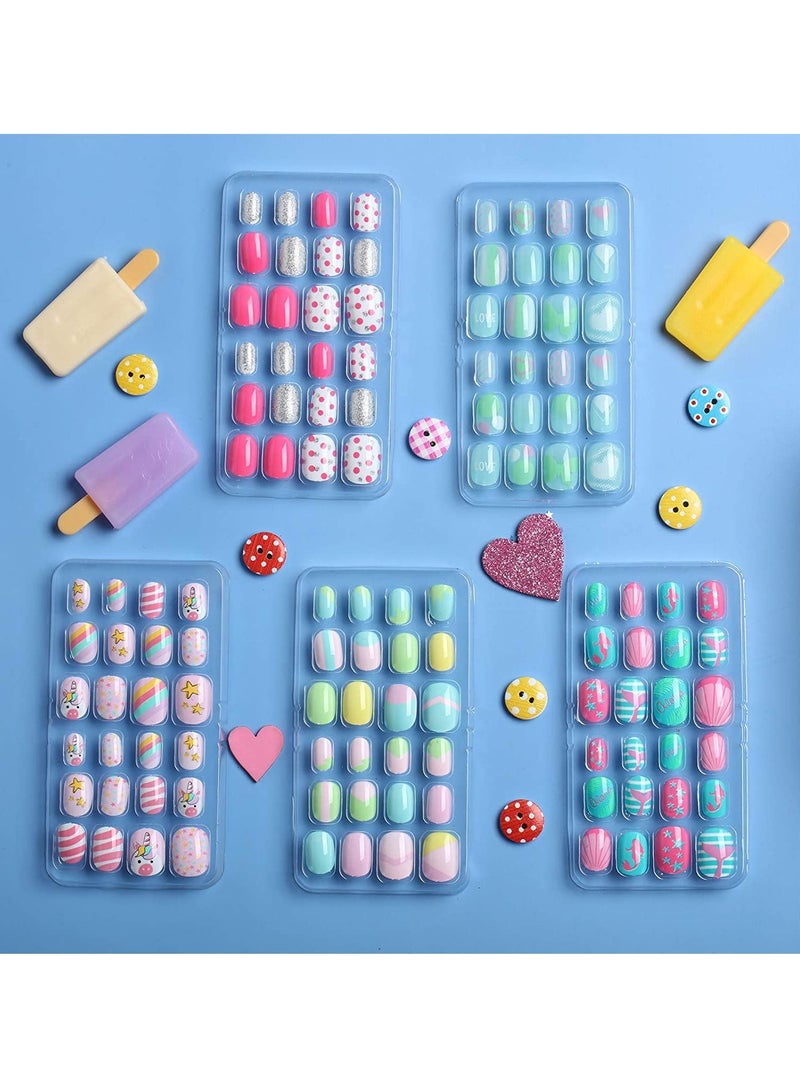 SOLARAE Kids Press on Nails Children, 120 Pieces Fake Artificial Tips Girls Full Cover Short False Fingernails for Decoration  (Lovely Pattern) - Image 2