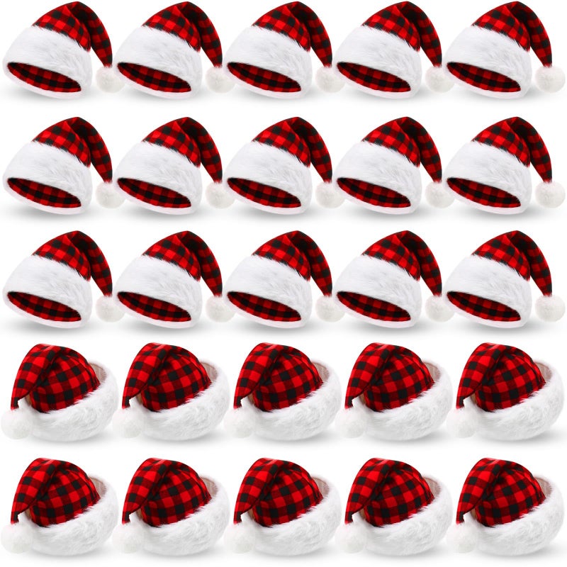 Vicenpal 20 pcs santa hats bulk plush christmas hats for adults women men holiday party costumeRed Black